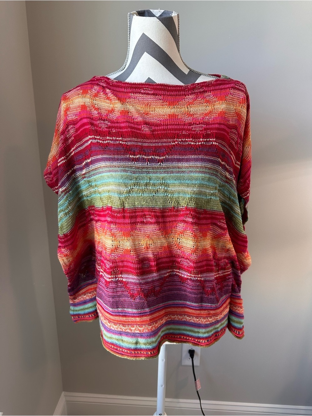 Lauren Ralph Lauren Aztec Western Poncho Sweater Small Cotton Linen Short Sleeve